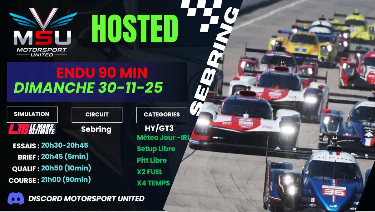Endurance 90 minutes 30/11 Sebring Hypercar GT3