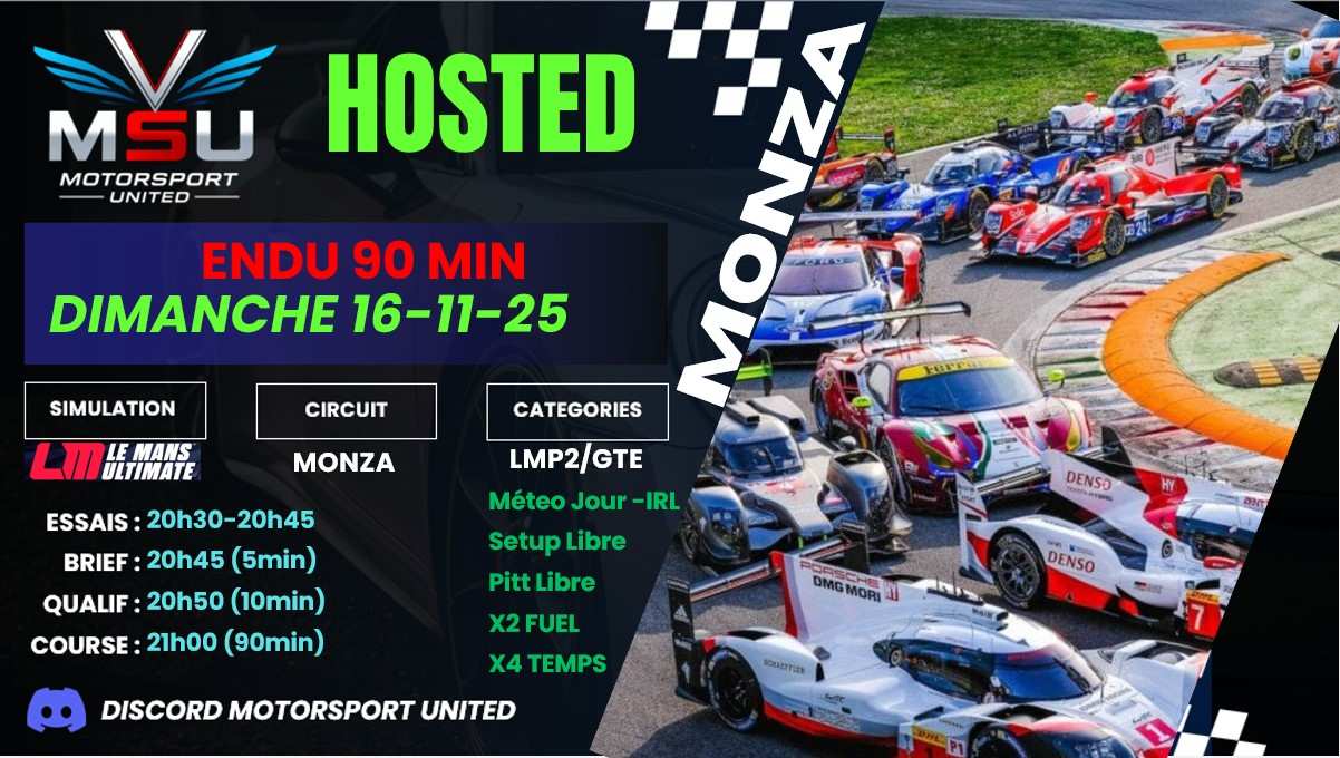 Endurance 90 minutes 16/11 Monza LMP2 GTE
